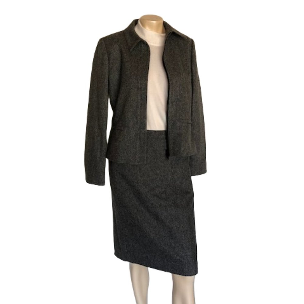 Slates Janet Howard  Lined  Tweed suit skirt jacket Gray Small